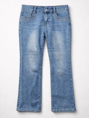 Y2K 3Y Team Embellished Cropped Vintage-Inspired Jeans | Light Wash Size 29